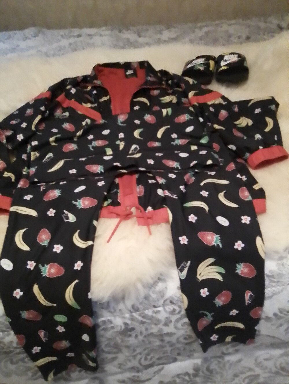 Nike Black Track Joggers & Jacket with Red Trim and Fruit Print